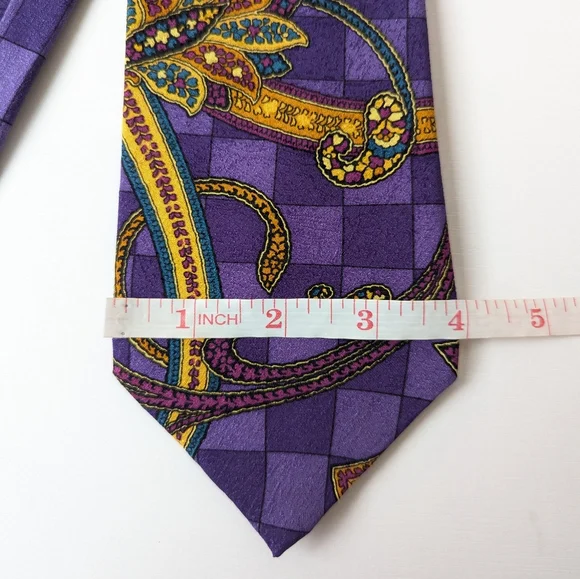 Versace Purple and Yellow Men's Tie - Picture 12 of 13